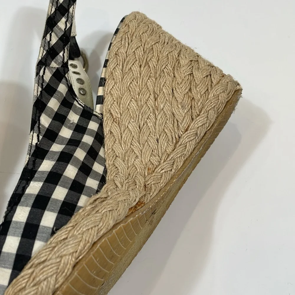 Stuart Weitzman Wedge Espadrille Heels Navy And White Gingham Size 8